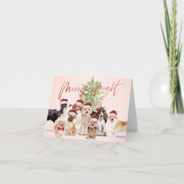 Weihnachtshunde Foto Merry Bright Card Karte (Vorderseite)