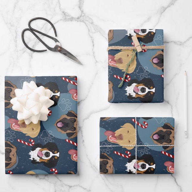 Weihnachtshunde Geschenkpapier Set (Vorderseite)
