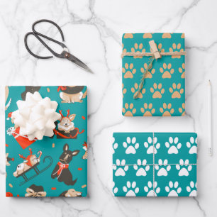 Weihnachtshunde-Geschenkpapier-Set aus 3 Teilen Geschenkpapier Set