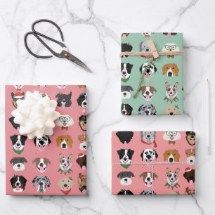 Weihnachtshunde-Gesichtsmuster Geschenkpapier Set