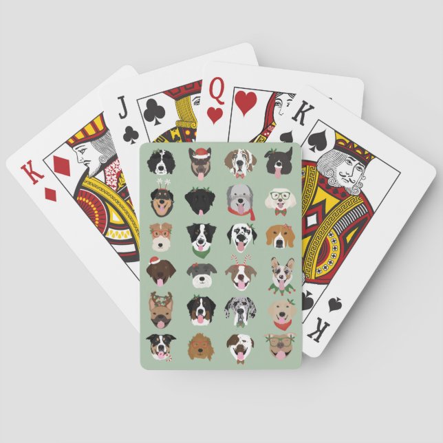 Weihnachtshunde-Gesichtsmuster Postkarte Spielkarten (Rückseite)