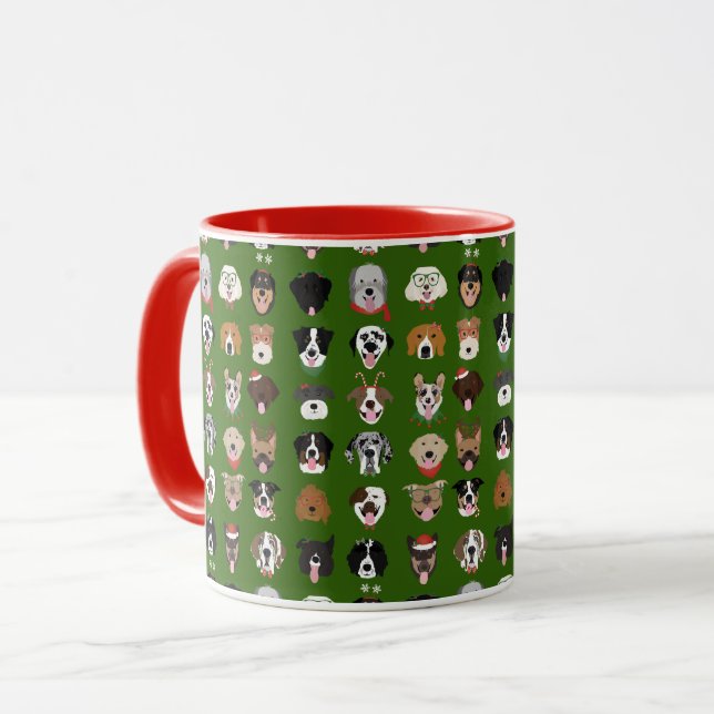 Weihnachtshunde-Gesichtsmuster Tasse (Vorderseite Links)