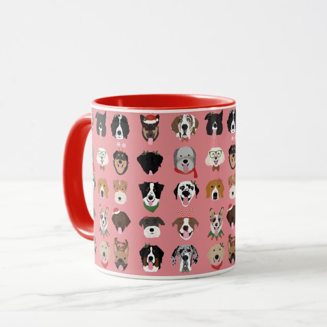 Weihnachtshunde-Gesichtsmuster Tasse (Vorderseite Links)