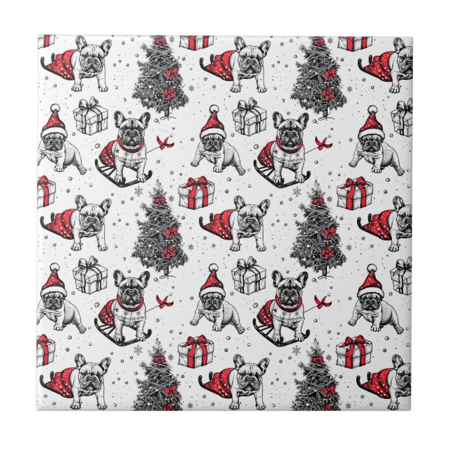 Weihnachtshunde im Kunstbuchstil Fliese (Vorderseite)