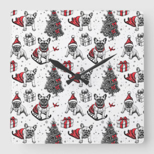 Weihnachtshunde im Kunstbuchstil Quadratische Wanduhr