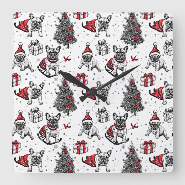 Weihnachtshunde im Kunstbuchstil Quadratische Wanduhr (Vorderseite)