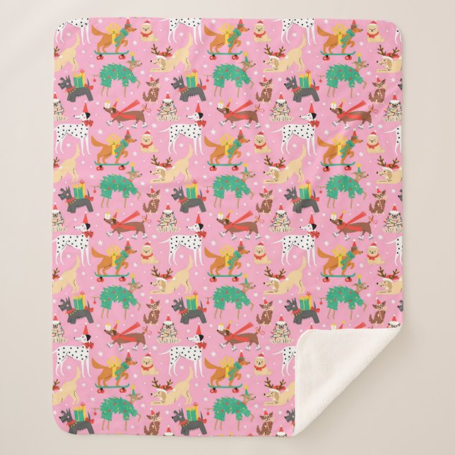 Weihnachtshunde im Outfits Muster Sherpadecke (Vorderseite)