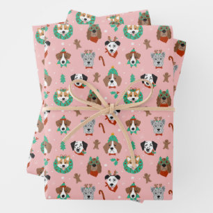 Weihnachtshunde im Weihnachtsaccessoires Muster Geschenkpapier Set