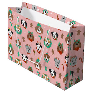 Weihnachtshunde im Weihnachtsaccessoires Muster Große Geschenktüte