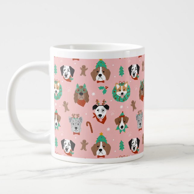 Weihnachtshunde im Weihnachtsaccessoires Muster Jumbo-Tasse (Links)