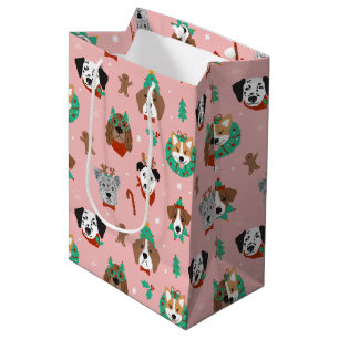 Weihnachtshunde im Weihnachtsaccessoires Muster Mittlere Geschenktüte