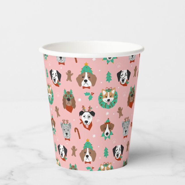 Weihnachtshunde im Weihnachtsaccessoires Muster Pappbecher (Vorderseite)