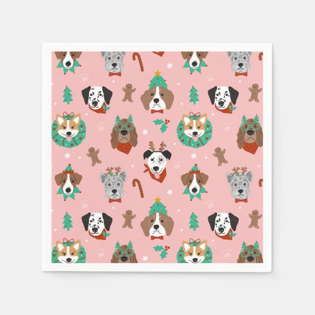 Weihnachtshunde im Weihnachtsaccessoires Muster Serviette (Vorderseite)