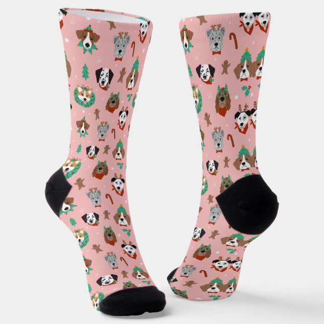 Weihnachtshunde im Weihnachtsaccessoires Muster Socken (Gewinkelt)
