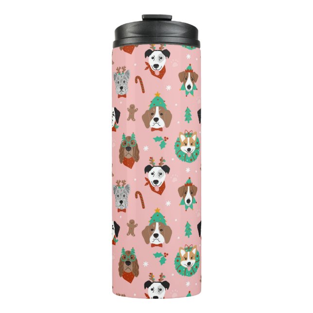 Weihnachtshunde im Weihnachtsaccessoires Muster Thermosbecher (Vorderseite)