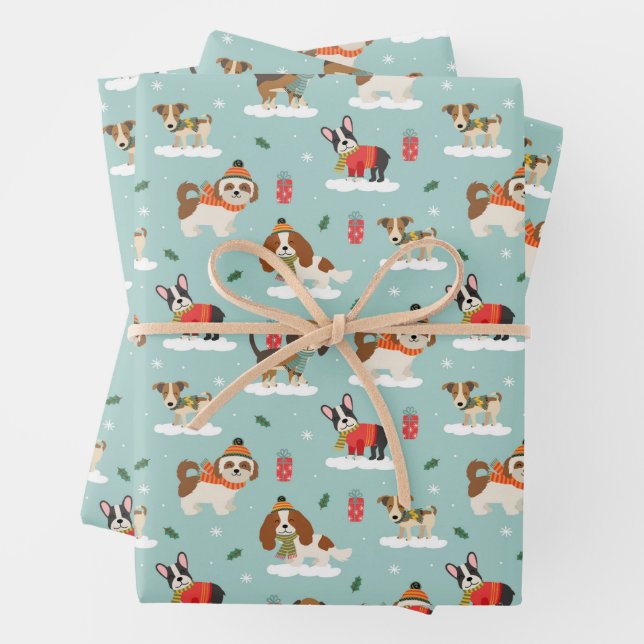 Weihnachtshunde in Cosy Scarves Muster Geschenkpapier Set (Beispiel)