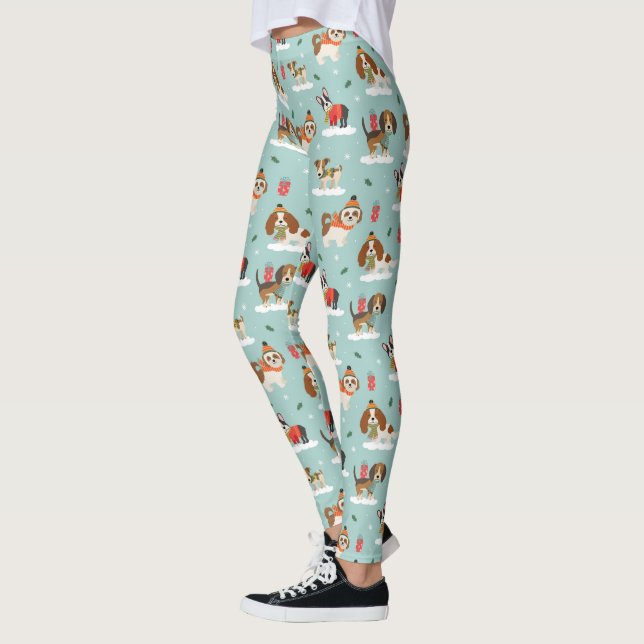Weihnachtshunde in Cosy Scarves Muster Leggings (Links)