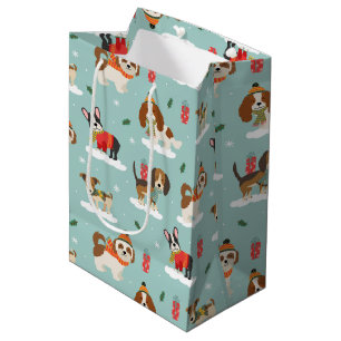 Weihnachtshunde in Cosy Scarves Muster Mittlere Geschenktüte