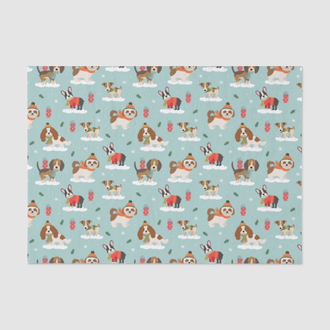 Weihnachtshunde in Cosy Scarves Muster Seidenpapier (Vorderseite)