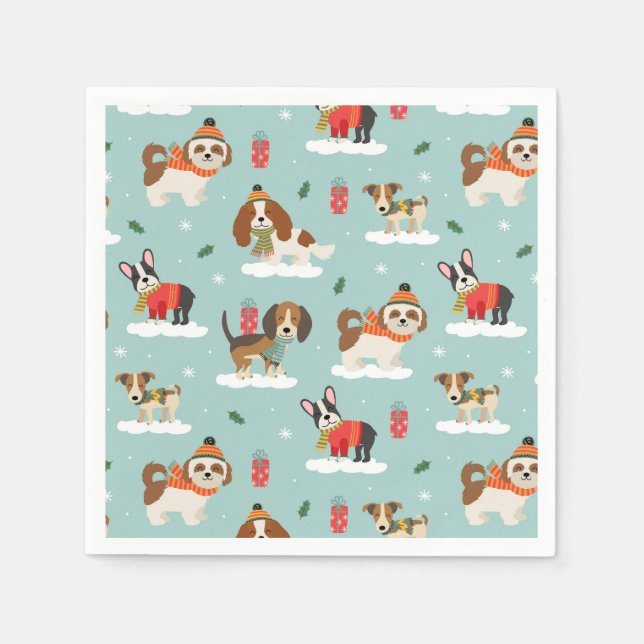 Weihnachtshunde in Cosy Scarves Muster Serviette (Vorderseite)