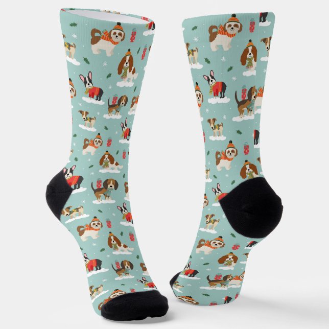 Weihnachtshunde in Cosy Scarves Muster Socken (Gewinkelt)