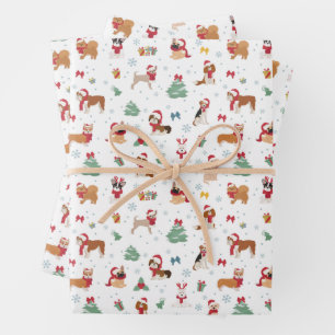 Weihnachtshunde in Weihnachtszubehör Geschenkpapier Set