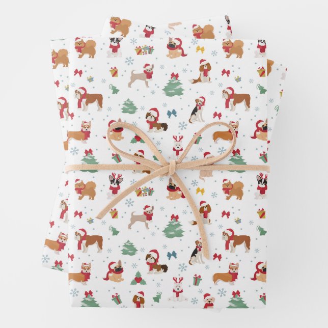 Weihnachtshunde in Weihnachtszubehör Geschenkpapier Set (Beispiel)