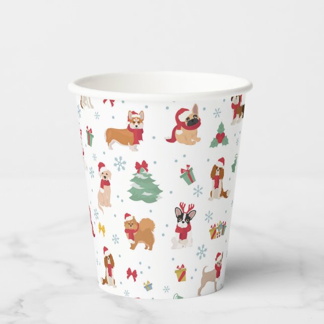 Weihnachtshunde in Weihnachtszubehör Pappbecher (Vorderseite)
