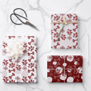 Weihnachtshunde Katze Knochen Schneeflocken Muster Geschenkpapier Set