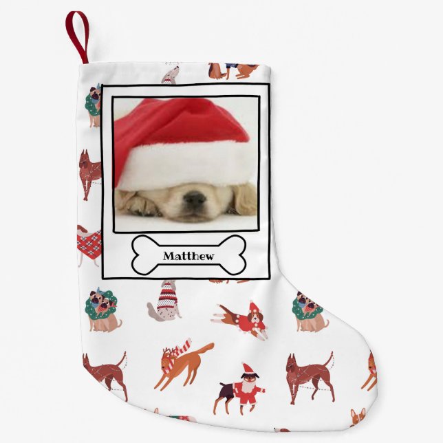 Weihnachtshunde Knochen Foto Welpe Kleiner Weihnachtsstrumpf (Vorderseite)