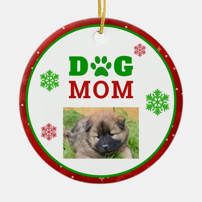 Weihnachtshunde Mama Paw Print Snowflake Foto Keramik Ornament (Vorne)
