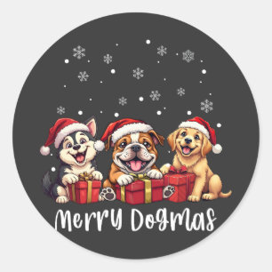 Weihnachtshunde Merry Dogmas Runder Aufkleber