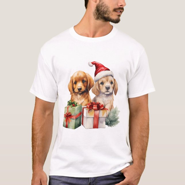 Weihnachtshunde mit Geschenken T-Shirt (Vorderseite)