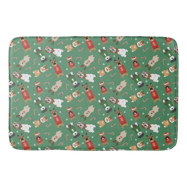 Weihnachtshunde Muster Red Green Badematte (Vorderseite)