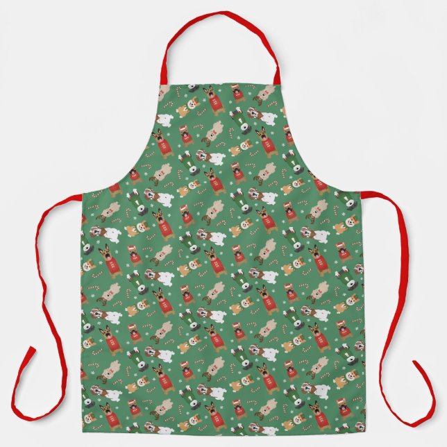 Weihnachtshunde Muster Red Green Schürze (Vorderseite)