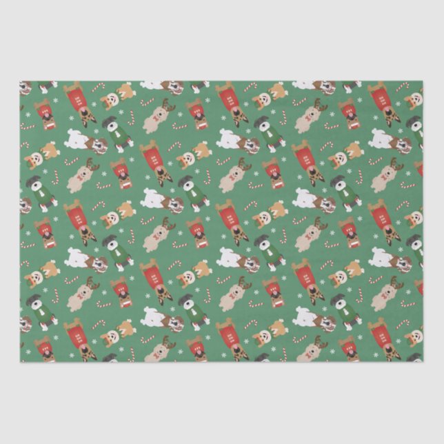 Weihnachtshunde Muster Red Green Seidenpapier (Vorderseite)