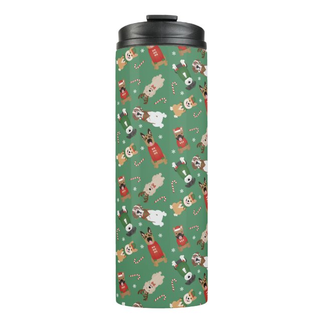Weihnachtshunde Muster Red Green Thermosbecher (Vorderseite)