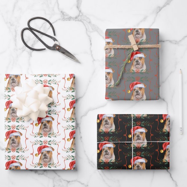 Weihnachtshunde Muster Wrapping Paper Sheets Geschenkpapier Set (Vorderseite)