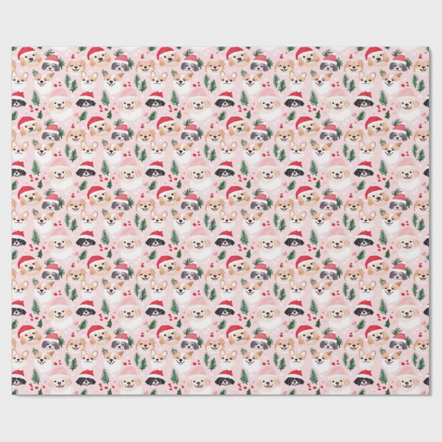 Weihnachtshunde Rosa Geschenkpapier (Flach)