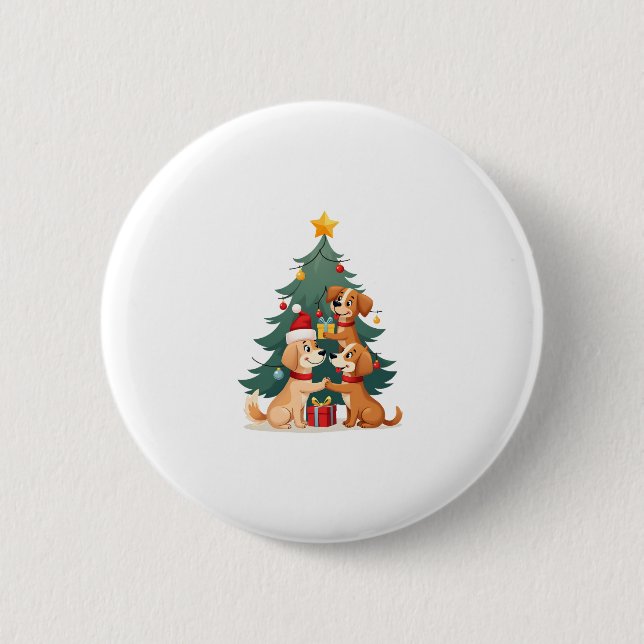 Weihnachtshunde Tree T - Shirt Niedlich Hunde Welp Button (Vorderseite)