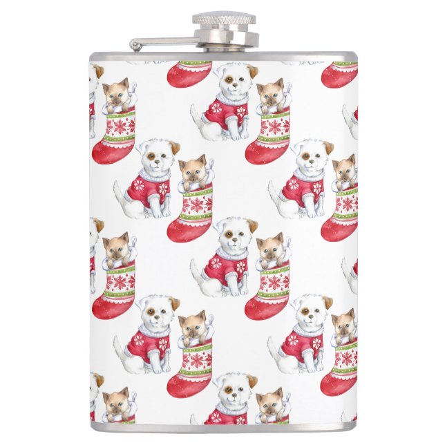 Weihnachtshunde und Katzen-Strümpfe Flachmann (Vorderseite)