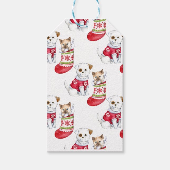 Weihnachtshunde und Katzen-Strümpfe Geschenkanhänger (Vorderseite)