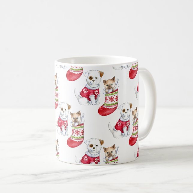 Weihnachtshunde und Katzen-Strümpfe Kaffeetasse (VorderseiteRechts)