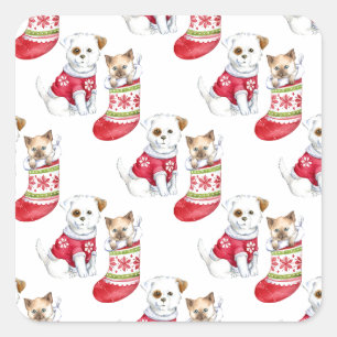 Weihnachtshunde und Katzen-Strümpfe Quadratischer Aufkleber