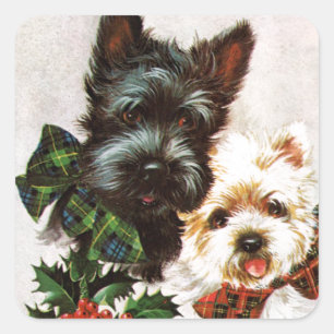 Weihnachtshunde Vintage Quadratischer Aufkleber