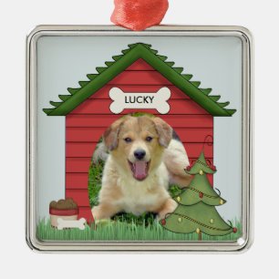 Weihnachtshundehaus-Foto u. Name Ornament Aus Metall