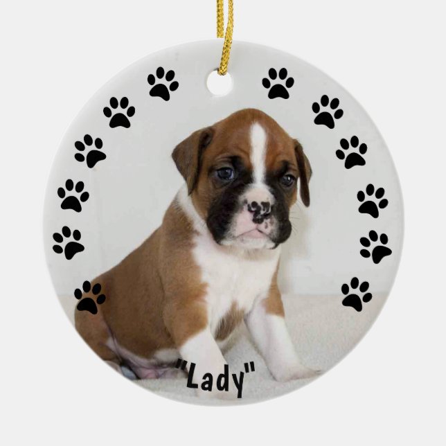 Weihnachtshundeverzierung - Pawprints Keramik Ornament (Vorne)