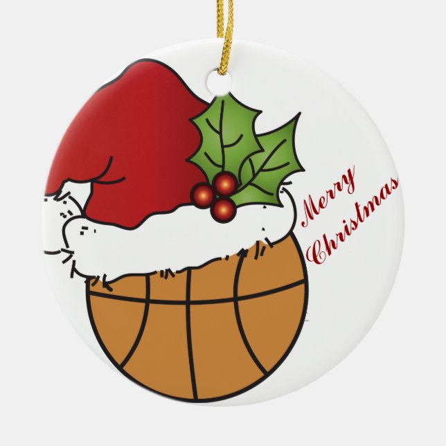 Weihnachtshut auf einem Basketball Keramikornament (Vorne)