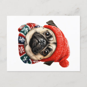 Weihnachtshut niedlicher Mops Feiertagspostkarte