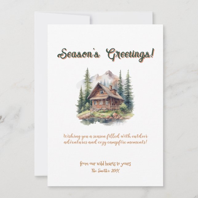 Weihnachtshütte Evergreen Berg Außendesign Feiertagskarte (Vorderseite)